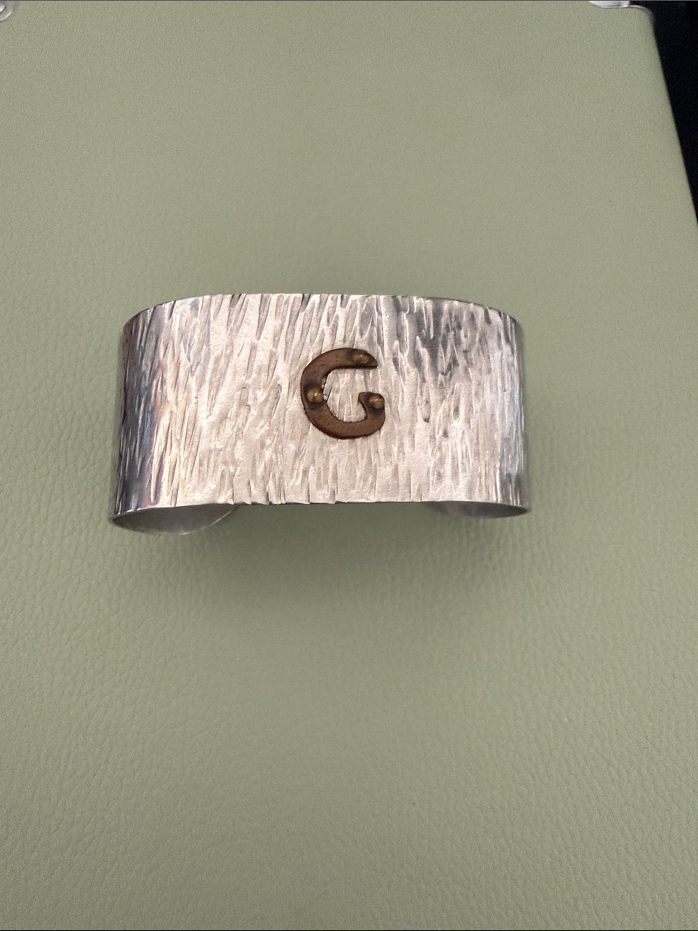 Hammered Silver Cuff Bracelet with Brass Accent